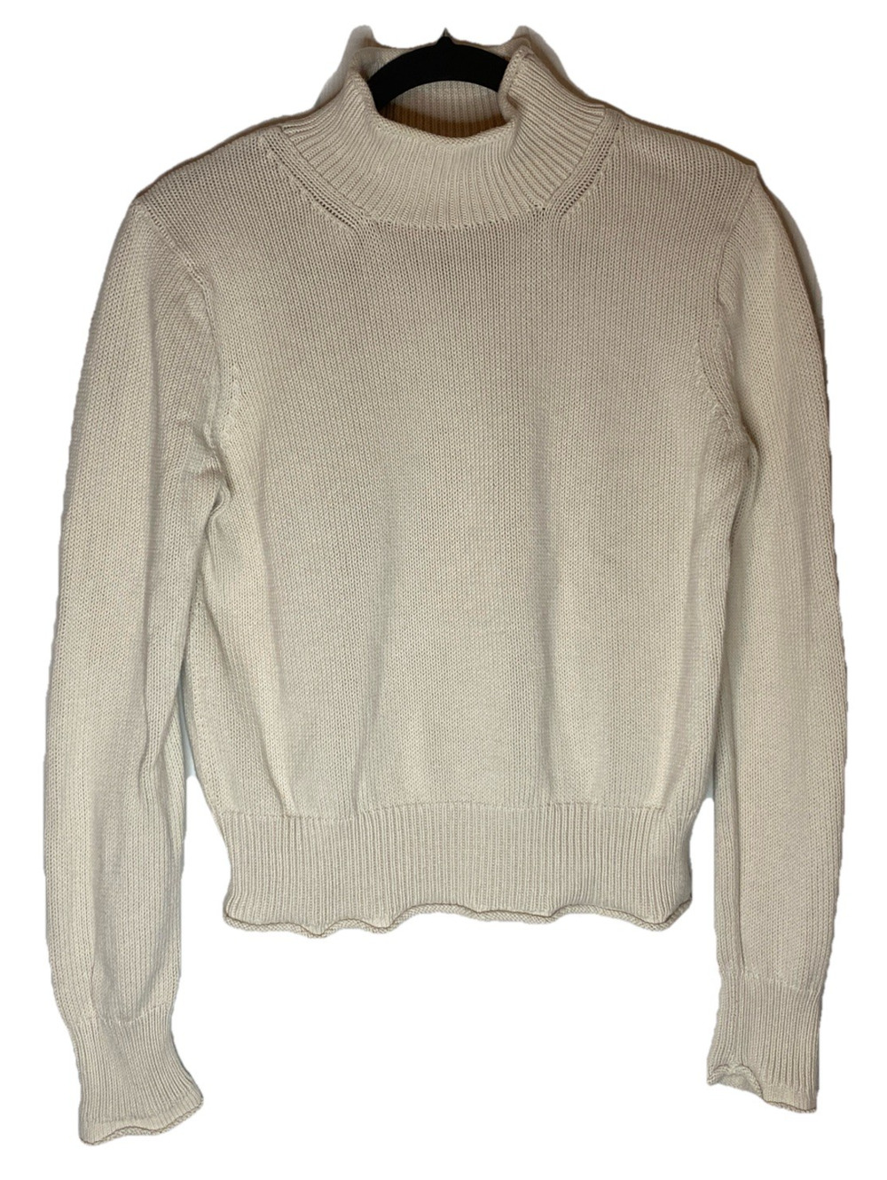 J Crew Heritage Roll Neck Sweater S Beige Crop 100% Cotton 90s Vibe Clean Girl